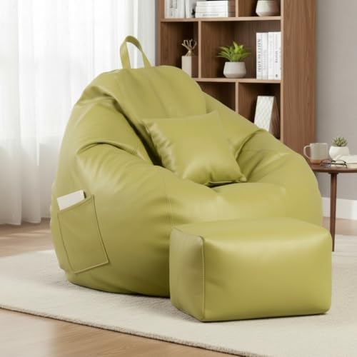 Image of KAM'S LIEU 5XL Luxury Faux Leather Bean Bag with Footrest & Cushion | Pre-Filled High-Density Polystyrene Beans | Premium Leatherette | 6 Months Warranty Color- (Olive Green, Without Footrest)