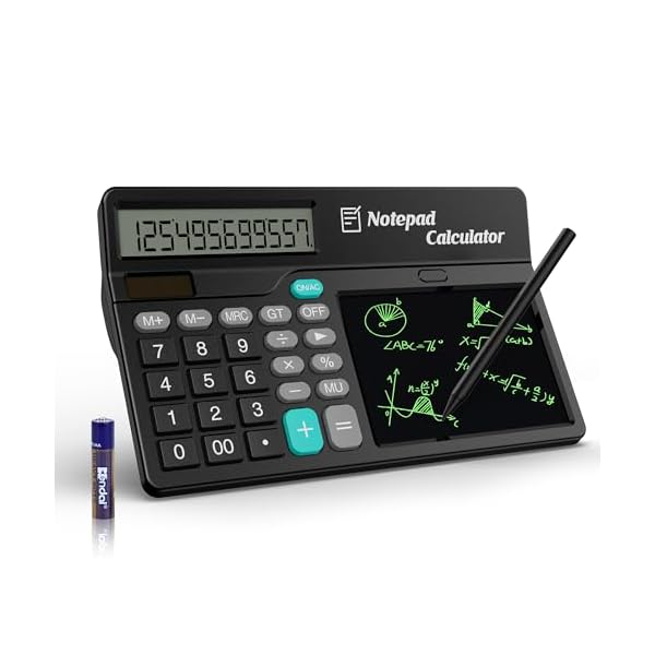 Calculator with Notepad 12 Digits Large Display, Touch Comfortable Calculator Big Buttons, Support Solar and Battery for Office, School, Home & Business