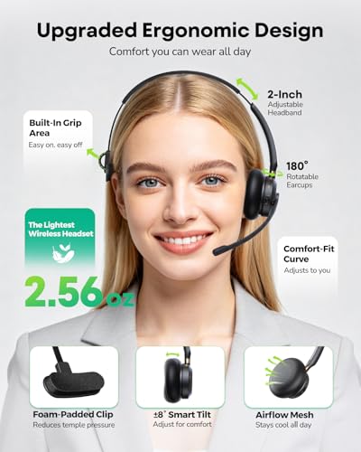Image of Wireless Headset with Mic for Work,Bluetooth Headset for Calls & Meetings | Bluetooth 5.3 & USB Dongle for Laptop, PC, iPhone & Android, Office & Call Center Headset for Remote Hybrid Worker