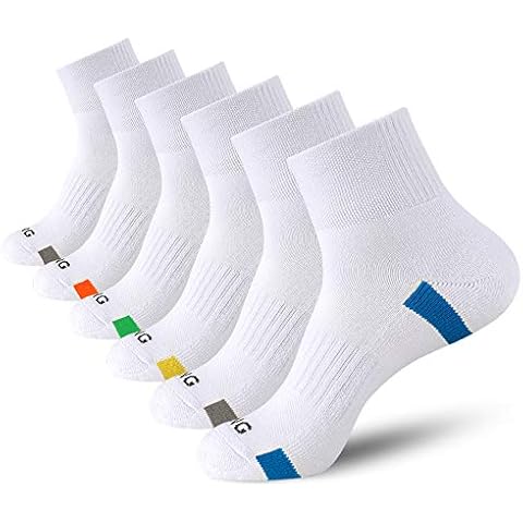 BERING Men's Athletic Cushioned Quarter Socks, White, Size 9-12, 6 Pairs Cover