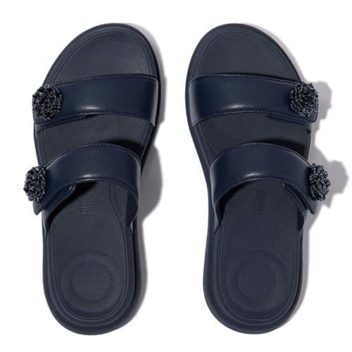 Image of FitFlop womens F-mode Go Beadie-button Adj. Flatform 2-bar Slides
