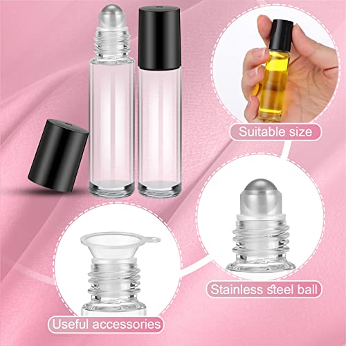 Image of Sumind 150 Pcs Essential Oil Roller Bottles 10 ml Glass Empty Roll on Bottles with Stainless Steel Balls Leak Proof with 5 Funnel for Travel Essential Oil(Clear)