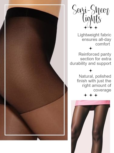 Image of Charm and Attitude Sheer Tights for Women - Elegant and Comfortable Pantyhose for Women - Classic Nylons - Black, S