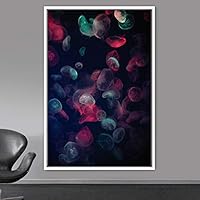 Framed Canvas Wall Art Jellyfish Bedroom Colorful Jellyfish Marine Life Multicolor Neon Photography Tropical - 16x24 inches