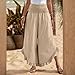Women Maternity Linen Pants Summer Casual Wide Leg Pants Smocked Waist Ruffle Hem Palazzo Pant High Waisted Flowy Boho Beach Pant with Pockets Vacation Dressy Travel Cropped Trousers Lounge Trousers