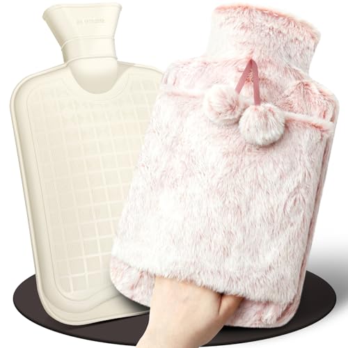 Wärmflasche mit Weichem Bezug, 2L Groß Auslaufsicher Wärmflaschen mit Känguru-Tasche, Naturkautschuk+Bettflasche Flauschig, Wärmflasche lange...