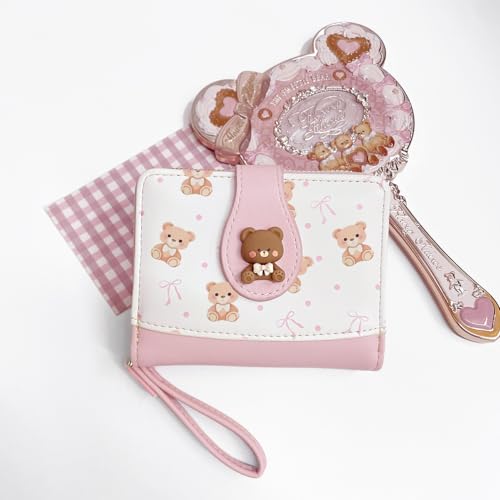Image of Cute Print Wallet Blueberry Strawberry Cherry Wallet with Credit Card Holder Zipper Coin Purse for Women Girls (BEAR)