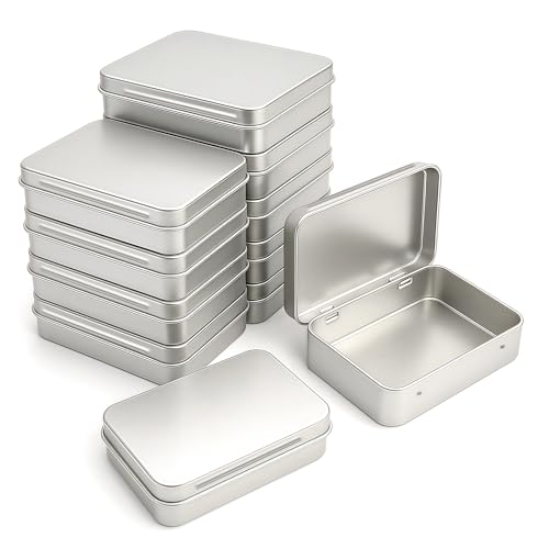 Image of Tin Box 12 Pcs Small Flip-Top Tin Rectangular Metal Tin Boxes with Hinged Lids (4.5 x 3.5 x 0.9 Inch),Empty Storage Containers in for Gift Cards,Crafts,Hardware & EDC Survival Kits,Silver