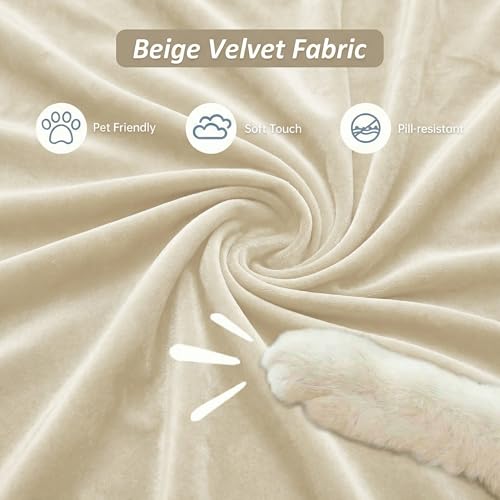 Image of KEIKI 84 inch Luxury Oversized Velvet Chesterfield Sofa with 2 Pillow & Gold Stainless Decoration, Italian Modern Style 3-Seater Button Tufted Couch with Rolled Arms, Easy Assembly, for Living Room, Beige