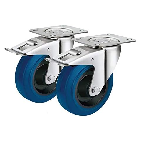 2 Transportrollen 125mm mit Elastik Reifen in blau Rollen-lager Platte drehbar Industrierolle 125 mm Cover