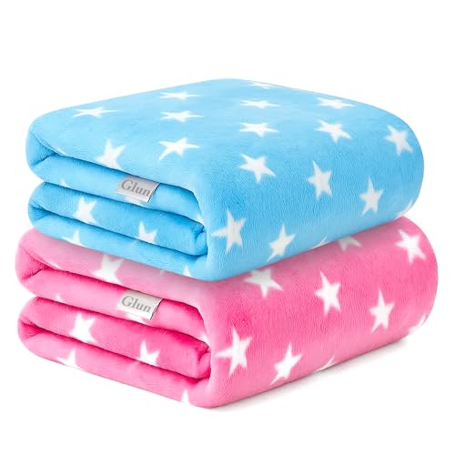 Image of GLUN Fleece Baby Blanket for Newborn, Pack of 2 Different Colours Blue & Pink Combo, All-Season Blanket Ultrasoft Baby Blanket for Babies