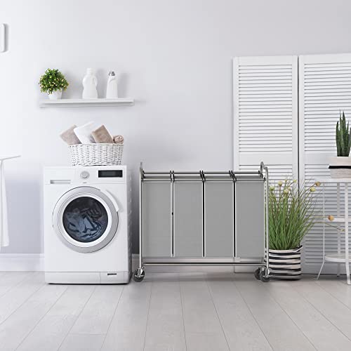 Simplehouseware 4-Bag Heavy Duty Laundry Sorter Rolling Cart, Silver #TOP3