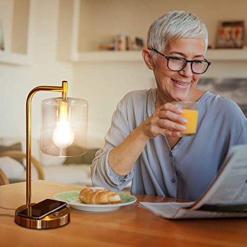 Brightech Elizabeth Lamps For Bedrooms Set Of 2 - Floor Lamp And Table Lamp Bundle - Nightstand Lamp Matches Mid-Century Modern, Rustic, And Industrial Décor - Edison Bulb & Glass Shade - Brass Gold #TOP4