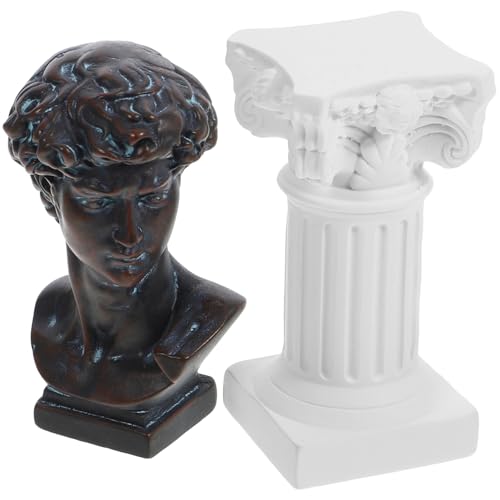 NIYANGLE Mini Resin David Statue with Roman Column Decorative Greek Bust Sculpture for Home Office Desk Collectible Craft Figurines Stylish and Detailed Resin Craft Ornament