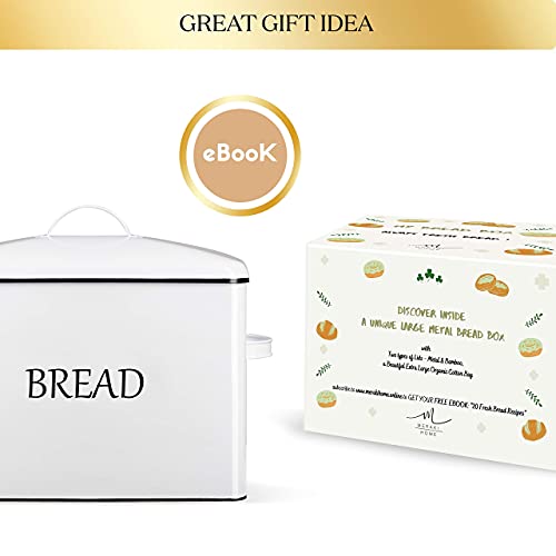 Extra Large Bread Box With 2 Lids - Metal & Bamboo Lid - White Metal Bread Box For Kitchen Countertop - Holds 2+ Loaves - Farmhouse Bread Box - Bread Storage Ventilation Holes - Xxl Bread Bag #TOP5