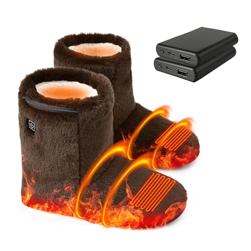 Amdeer 電気スリッパ 足温器 コードレス【ブーツ型 両面発熱 5000mAhバッテリー2個付き】フットウォーマー ...