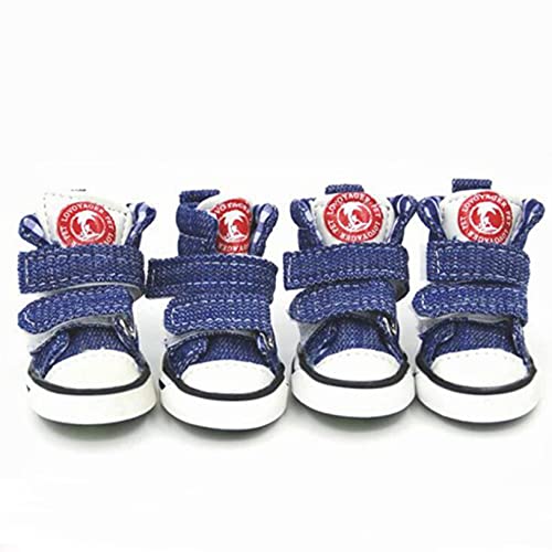 Hoxekle 4Pcs/Set Pet Dog Anti-Slip Dog Shoes Sneakers Breathable Booties Puppy Denim Shoes For Small Large Dogs Teddy Blue Xl #TOP6