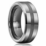 King Will 8mm Gunmetal Grey Tungsten Carbide Ring for Men Wedding Band Matte Middle Brushed Polish Finish 9