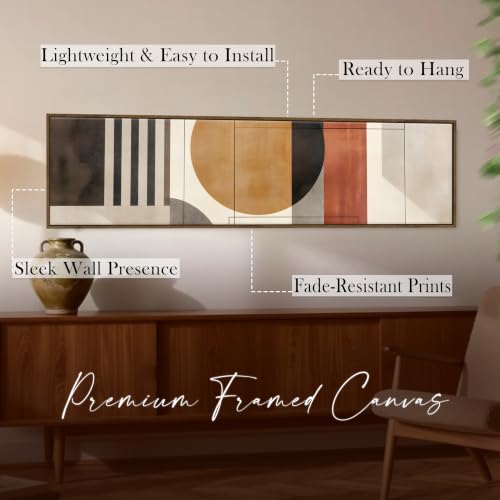 Image of Large Canvas Painting Panel Framed Wall Painting Abstract Geometric Circle Framed Luxury Paintings for Home Decoration, Living room, Bedroom and Office Decor (Beige, 13x47 Inch)