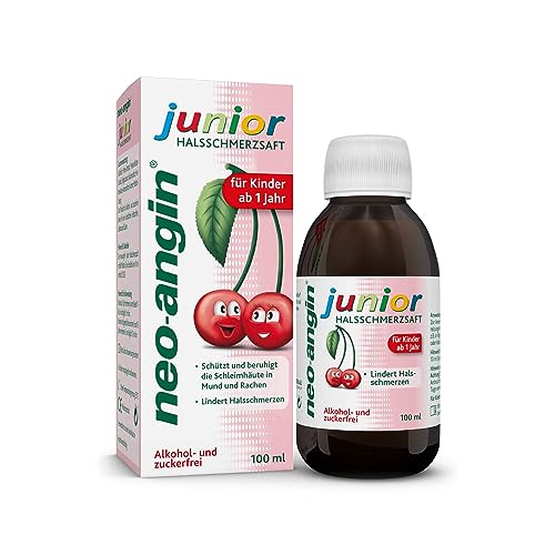 neo-angin junior Halsschmerzsaft mit leckerem Kirschgeschmack | lindert Halsschmerzen & beruhigt die gereizte Schleimhaut |für Kinder ab 1 Jahr |zuckerfreier Hustensirup mit Isländisch Moos | 100 ml