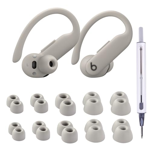 Seltureone 10 Pairs for Beats Powerbeats Pro 2 Ear Tips with Cleaning Kit Non-Slip Soft Silicone Fit in Case Beats Earbuds Replacement Tips for Beats Powerbeats Pro 2 - Quick Sand