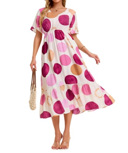 Image of Women's Summer Short Sleeve Maxi Floral Flowy Dresses with Pockets