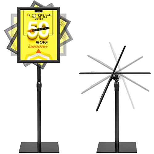 Nicqliear Adjustable Sign Stand Holder, 8.5 X 11 Inch Poster Stand With Extra Heavy Duty Square Metal Base, Vertical Or Horizontal Outdoor Floor Standing Indoor Display Holder For Restaurant, Black #TOP2