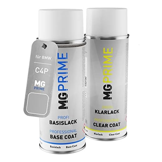 MG PRIME Pintura automotriz Set de aerosoles para BMW C4P Brooklyn Grau Metallic/Brooklyn Grey Metallic Pintura base pintura transparente, bote de spray de 400 ml