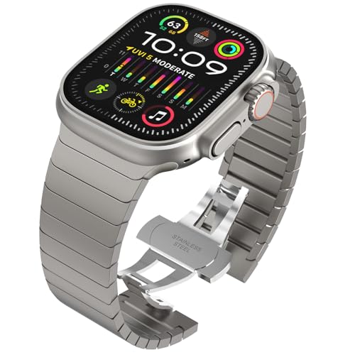 Fullife Metal Strap Compatible with Apple Watch Straps 38mm 40mm 41mm 42mm(Series 11/10),Stainless Steel Replacement Band for iWatch Series 11/10/9/8/7/6/5/4/3/2/1/SE,Titanium