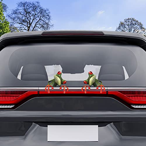 Utenew 2 Pieces Cute 3D Peep Frog Car Stickers, Funny Truck Window Vinyl Green Frog Decal, Waterproof Cartoon Animal Cling For Windshield Rearview Mirror Car Motorcycle Wall Decor, Left & Right #TOP6