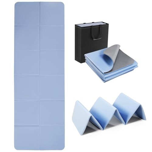 Foldable Yoga Mat 6mm Thick, Large, Lightweight, and Easy to Store Anti Slip Folding Exercise Mat for Yoga, Pilates, Home Workouts, and Floor Exercises, Easy to Carry to Class Beach Park Tear-resistant Travel Picnics