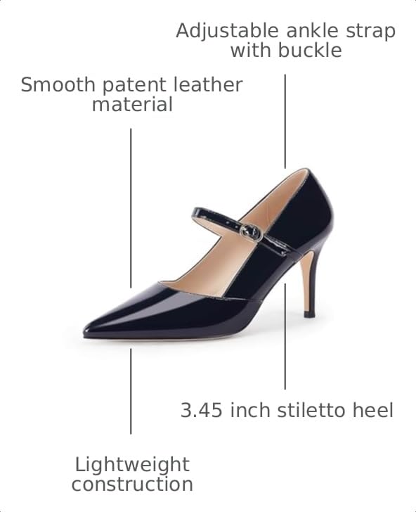 Image of Coutgo Womens Mary Jane Pumps Stiletto High Heels Closed Pointed Toe Buckle Strap Patent Leather Dress Wedding Party Shoes