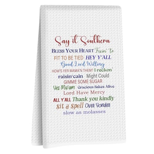 Image of Funny Quotes Kitchen Towels, Southern Tea Towels for Kitchen Home Bathroom Farmhouse Decor, Say It Southern Waffle Weave Dish Drying Towel, Housewarming Gifts for Women Friend, 24x14 Inch