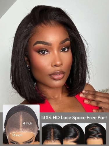 Image of Beauty Forever No Slip Glueless Yaki Straight Bob Wig Human Hair 13x4 HD Lace