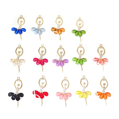 Honbay 14Pcs 14 Colors Alloy Inlaid Crystal Rhinestone Resin Ballet Girl Ballet Dancer Ballerina Charms Pendant For Necklaces, Sweater Chains, Keychains, Zipper Pulls, Etc #TOP2