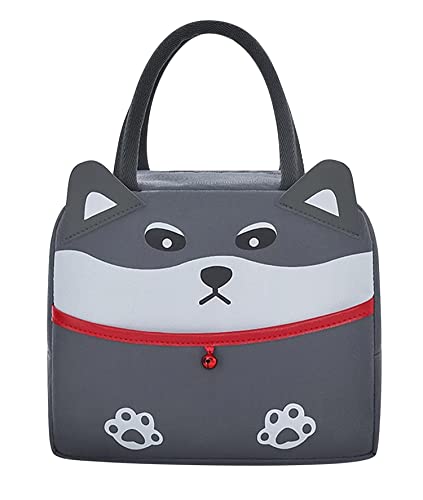 Image of House of Quirk Insulated Reusable Lunch Bag Tote Bag for Women Printed Lunch Bag for School Picnic Office Outdoor Gym (Grey White Dog)
