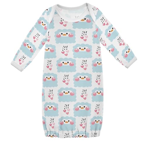 WIFIU Cute Penguin Heart Background Baby Girls Boys Sleeper Gown Cotton Nightgown Long Sleeve, Baby Nightdress Sleeping Clothes for Newborn 6-12 Months Multicolor