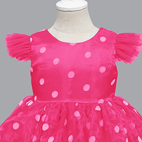 Idopip Toddler Baby Flower Girls Polka Dot Tutu Dress Princess Pageant Wedding Birthday Party Gown Little Kids First Communion Flutter Bowknot Organza Tulle Dresses With Headwear Hot Pink 4-5 Years #TOP2