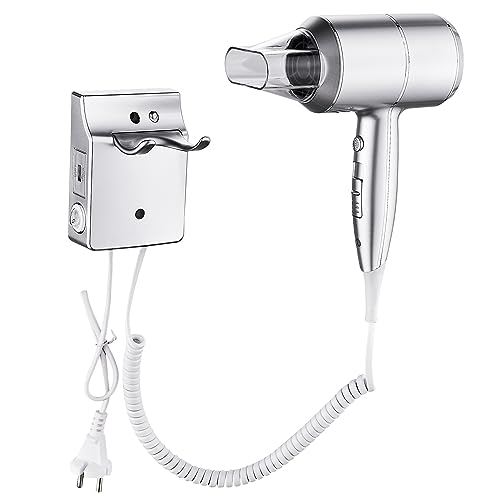 QL Haartrockner Ionen mit Wandhalterung und USB-Steckdose,Föhn...