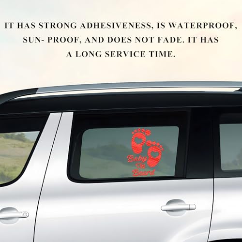 Image of Baby on Board Car Sticker, High Intensity Reflective Baby on Board Footprint Safety Warning Decal, Waterproof Kids on Board Baby in Car Feet Decal Sticker for Bumper (Red)