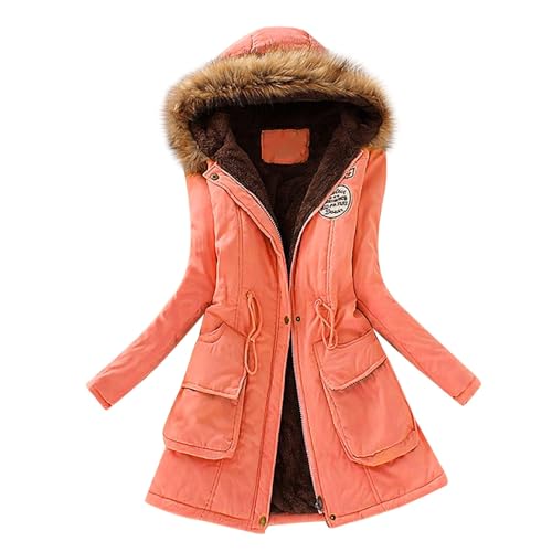 Chaqueta Mujer Invierno Chaqueta acolchada informal cálida de manga larga a la para mujer (Orange, XXL)