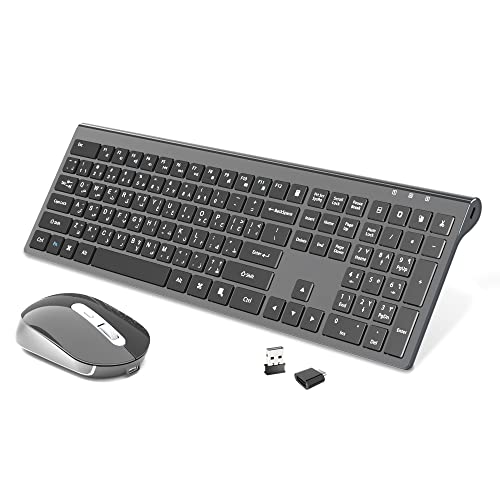 CREATMOR Wireless Keyboard Mouse Combo, Stylish Slim Rechargeable Keyboard and Mice 2.4G 109 Keys Full-Size Quiet Rechargeable Keyboard Mouse Set for Windows Computer Laptop BLACK
