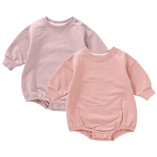 Image of Elaowoho Baby Boy Bubble Romper Organic Cotton Solid Long Sleeve Oversized Sweatshirt Romper Newborn Fall Winter Clothes
