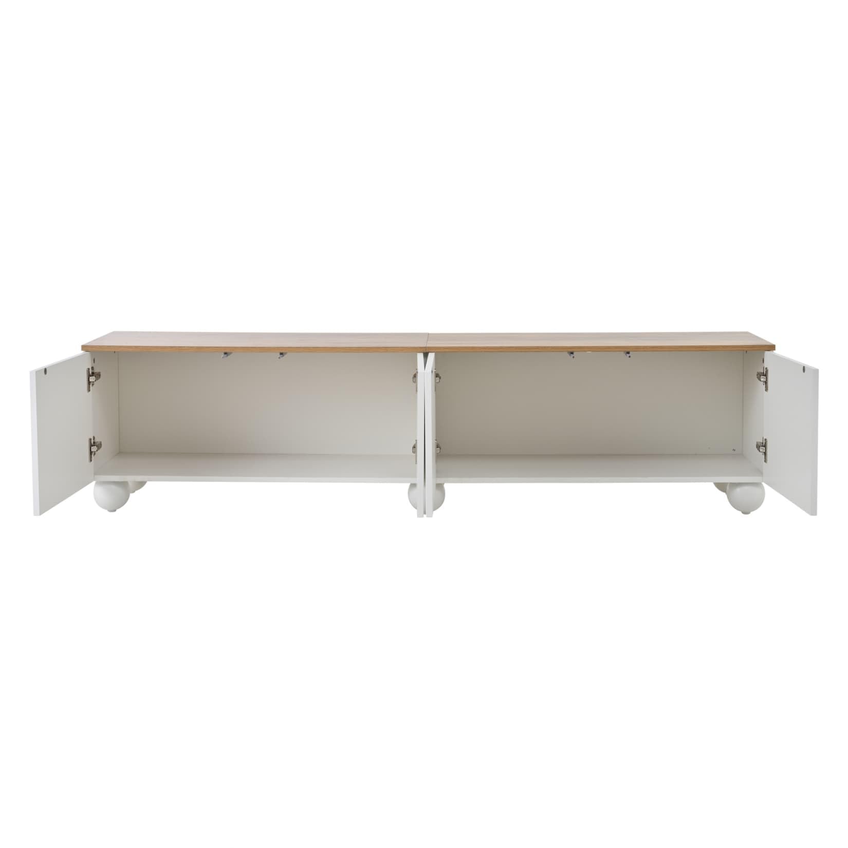 Meuble TV 180x40x45cm,Meuble Tele,Meubles Bas Rangement avec 4 Portes en Relief Tridimensionnel,6 Pieds Métalliques Sphériques,pour Téléviseurs de 80 Pouces