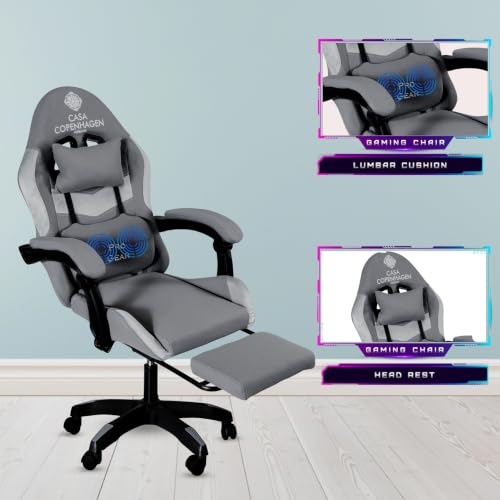 Image of Casa Copenhagen Designed in Denmark, High-Back Fabric Gaming Chair with Advanced Mechanism & Electric Back Massager, Luxurious Memory Foam Seating & Arm-Rest - Dark Grey & Light Grey