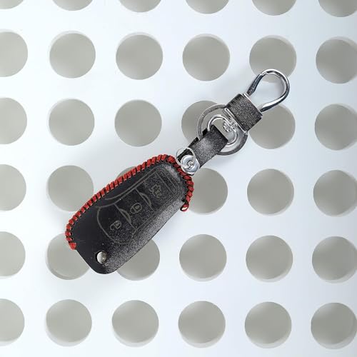 Image of Leather Cars Smart Key with Key Chain for Old Ford Fiesta 2013(Black)