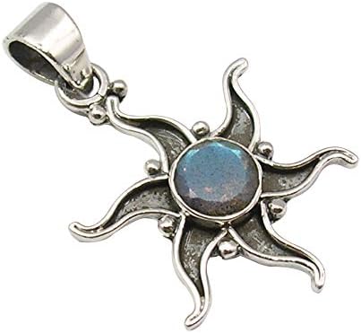 Labradorite Sun Pendant 1.4" Sterling Silver Fashion Jewelry Best Buy Nothing Day Sales