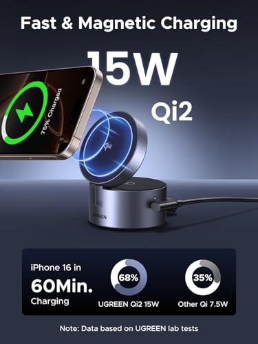 Image of UGREEN Qi2 15W 3-in-1 Wireless Charger for iPhone 17 /16 /15 /14 /13 /12 Series, Magnetic Foldable Charging Station for Apple Watch, AirPods, MagSafe Compatible Fast Charging Dock, Travel-Friendly Design