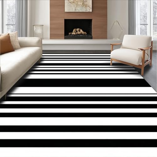 Design&I Low Pile Flatwoven Area Rug 4x6, Striped Farmhouse Layered