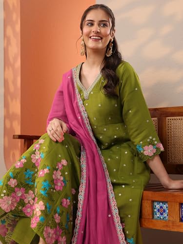 Image of Libas Embroidered Silk Blend Anarkali Kurta With Trouser and Dupatta